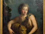 an oil painting of a woman holding a cat and a lion