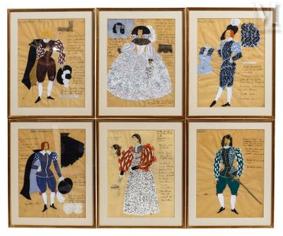 quatre photos encadrées représentant des personnes vêtues de costumes d'époque