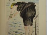 a drawing of a man standing in the water