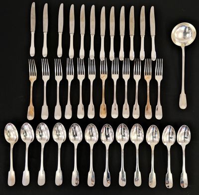 a lot of silver spoons and forks on the table