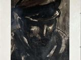 tableau représentant un homme portant un chapeau et une barbe, en noir et blanc
