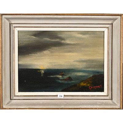 une image représentant un tableau d'un bateau en mer par temps nuageux