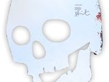 white skull mask on a white background with a hole in the middle of it