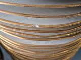 a stack of white and gold plates stacked on top of each other