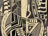un dessin en noir et blanc représentant une femme aux yeux verts
