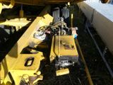 a close up of a train engine on the tracks