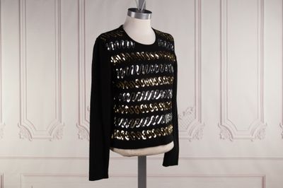 SONIA RYKIEL - Pull en lainage noir rehaussé de sequins doré…