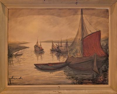 Ecole du XXème siècle Navires au port