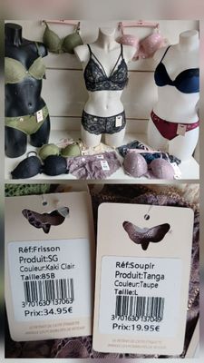three pictures of a display of linger products on a shelf