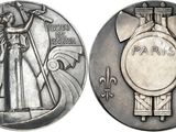 an image of a silver coin with a statue on it