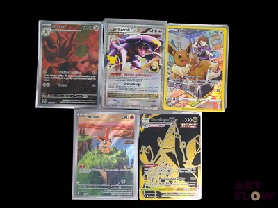 several pokemon cards on a black background with a black background