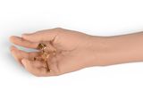 someone is holding a cross in their hand on a white background