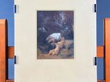 a picture of a painting on a easel with a dog on it