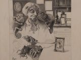 dessin représentant une vieille femme avec un chat et une canette de soda