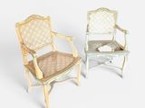 paire de chaises anciennes peintes, avec dossier et accoudoirs en rotin