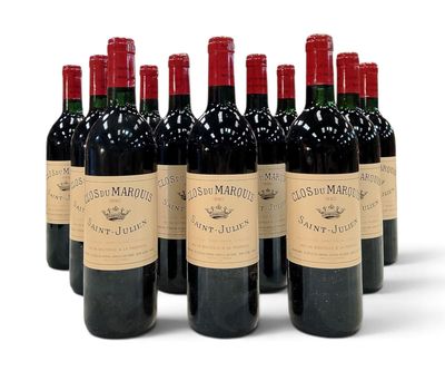 six bouteilles de vin rouge alignées sur une surface blanche