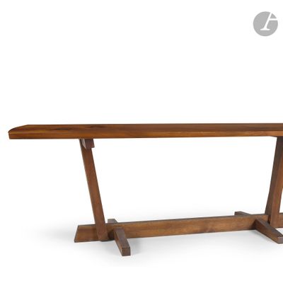 a wooden table with two legs and a wooden top