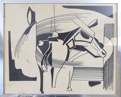 a black and white picture of a horse in a frame