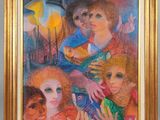 une peinture représentant un groupe de personnes dans une pièce