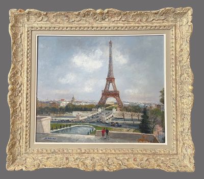 an oil painting of the eiffel tower in paris