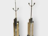 pair of art deco brass and marble floor lamps