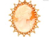l'image d'une photo représentant une femme portant une broche en or