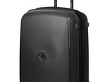une valise noire à roulettes sur fond blanc