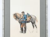 painting of a man riding on the back of a brown horse