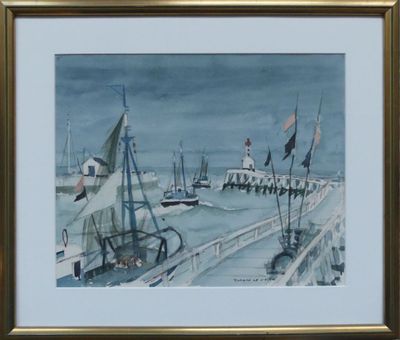 LE CIEUX Richard, "Bateaux sortant du port", aquarelle, sign…