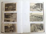 an open book with pictures of people and buildings in it