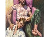 tableau représentant un homme et une femme assis sur une chaise rose