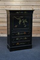 Secrétaire à abattant en bois laqué noir à décor d'oiseaux b…