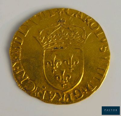 Gros plan sur une pièce d'or ornée d'une couronne