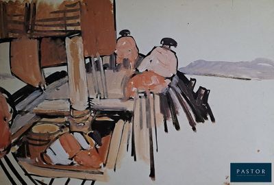 une photo d'un tableau représentant un homme assis à une table