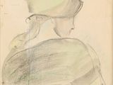 un dessin d'une femme avec un chapeau sur la tête