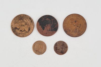 four different types of coins sitting on top of a white surface