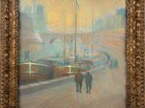 an image of a painting of people walking down a street