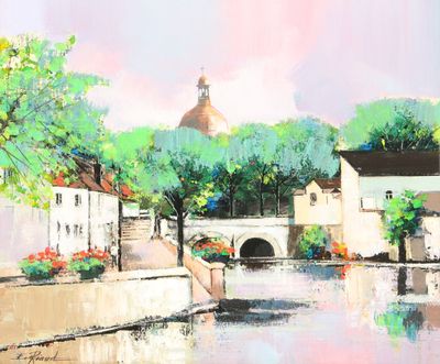 E. RIAUD (Ecole française 20e), Le pont aux oies à Beaune, h…
