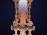 un miroir en bois posé sur un pied, avec un miroir au-dessus