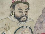 an old painting of a man holding a fish in his right hand