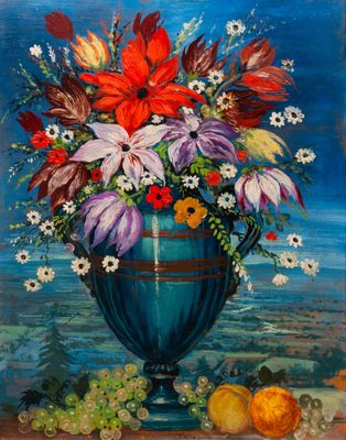 ISMAEL DE LA SERNA (1897-1968), « Bouquet sur paysage », Huile sur iso - Photo 1