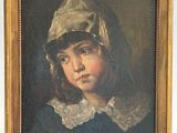 portrait d'une jeune fille portant un bonnet et une robe bleue