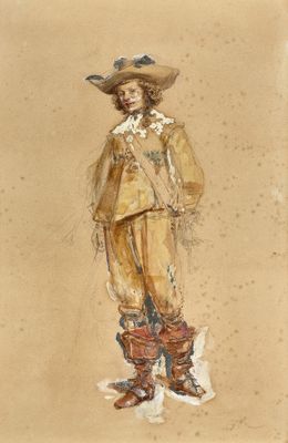 an image of a drawing of a man wearing a hat and boots