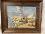 a picture of a painting of a boat on the water