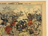an image of a picture of a military battle with a man on a horse