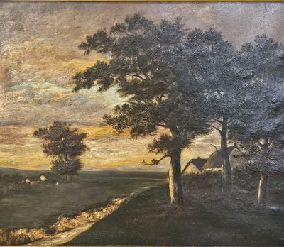 an image of a painting of a landscape with trees and sheep