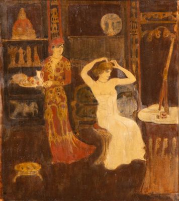 une image représentant un tableau où l'on voit une femme dans une pièce