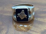sterling silver masonic ring with black onyxor stone