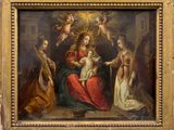 an image of a painting of the virgin and child surrounded by angels