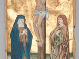 une image représentant un tableau de Jésus sur la croix, entouré de trois femmes